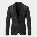 Men's Glitter Sequin Blazer with Satin Shawl Collar