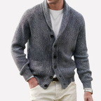 Men's Shawl Collar Cardigan with Button Front and Pockets
