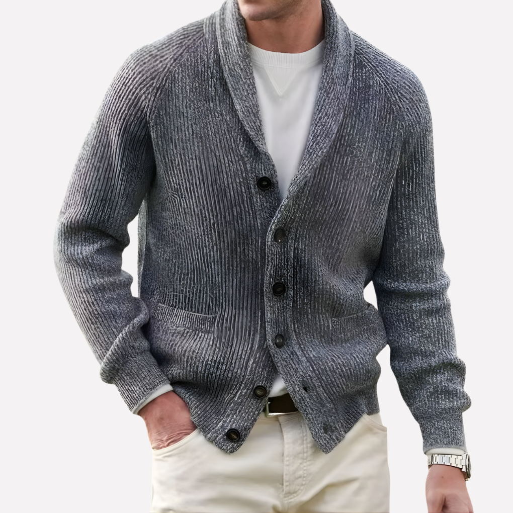 Men's Shawl Collar Cardigan with Button Front and Pockets