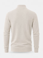 Men's Zip-Up Sweater with Stand-Up Collar, Ribbed Cuffs