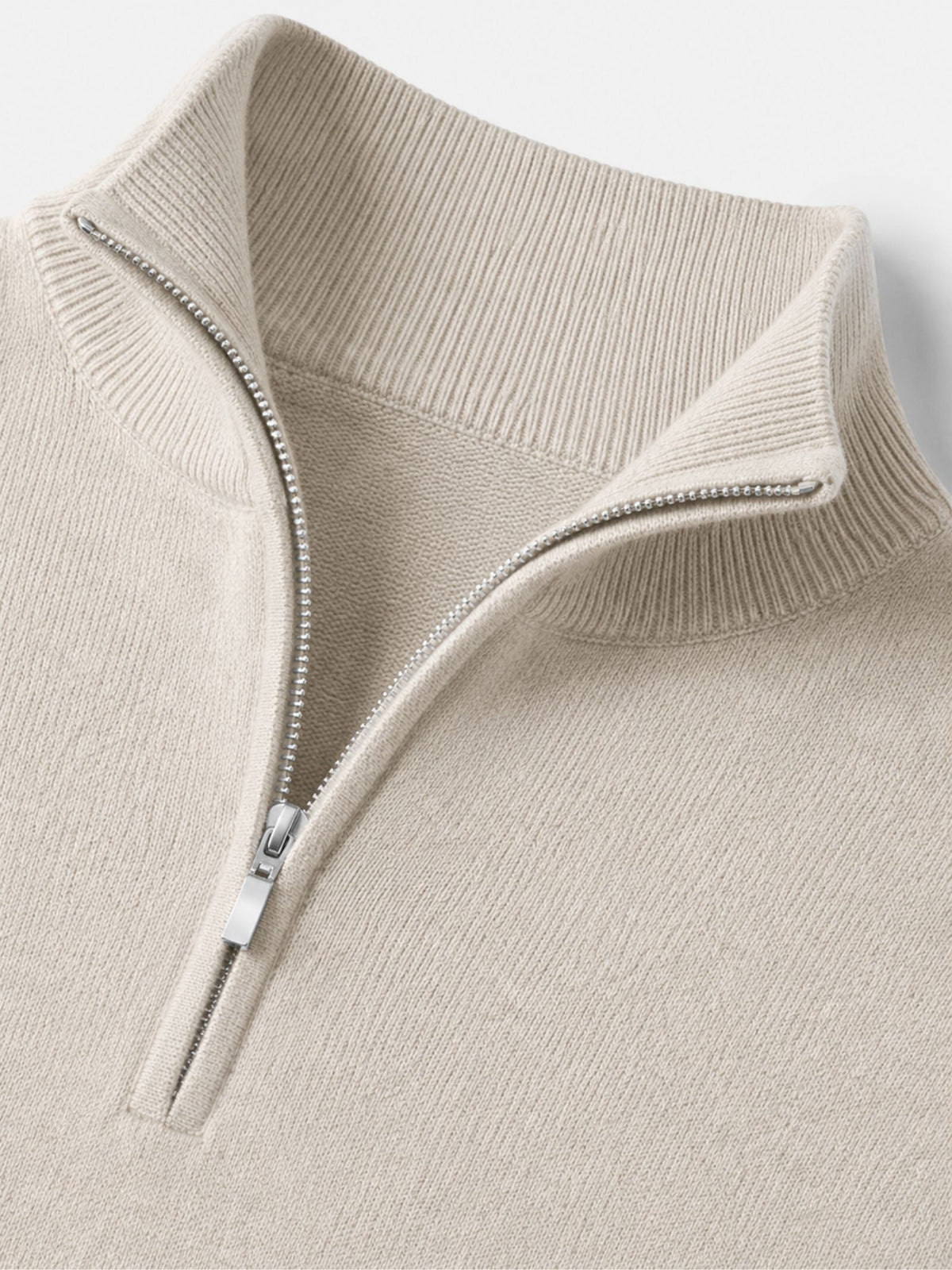 Men's Zip-Up Sweater with Stand-Up Collar, Ribbed Cuffs