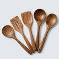 Wooden Utensil Set – Teak Kitchen Tools, 5 Pieces