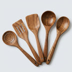 Wooden Utensil Set – Teak Kitchen Tools, 5 Pieces