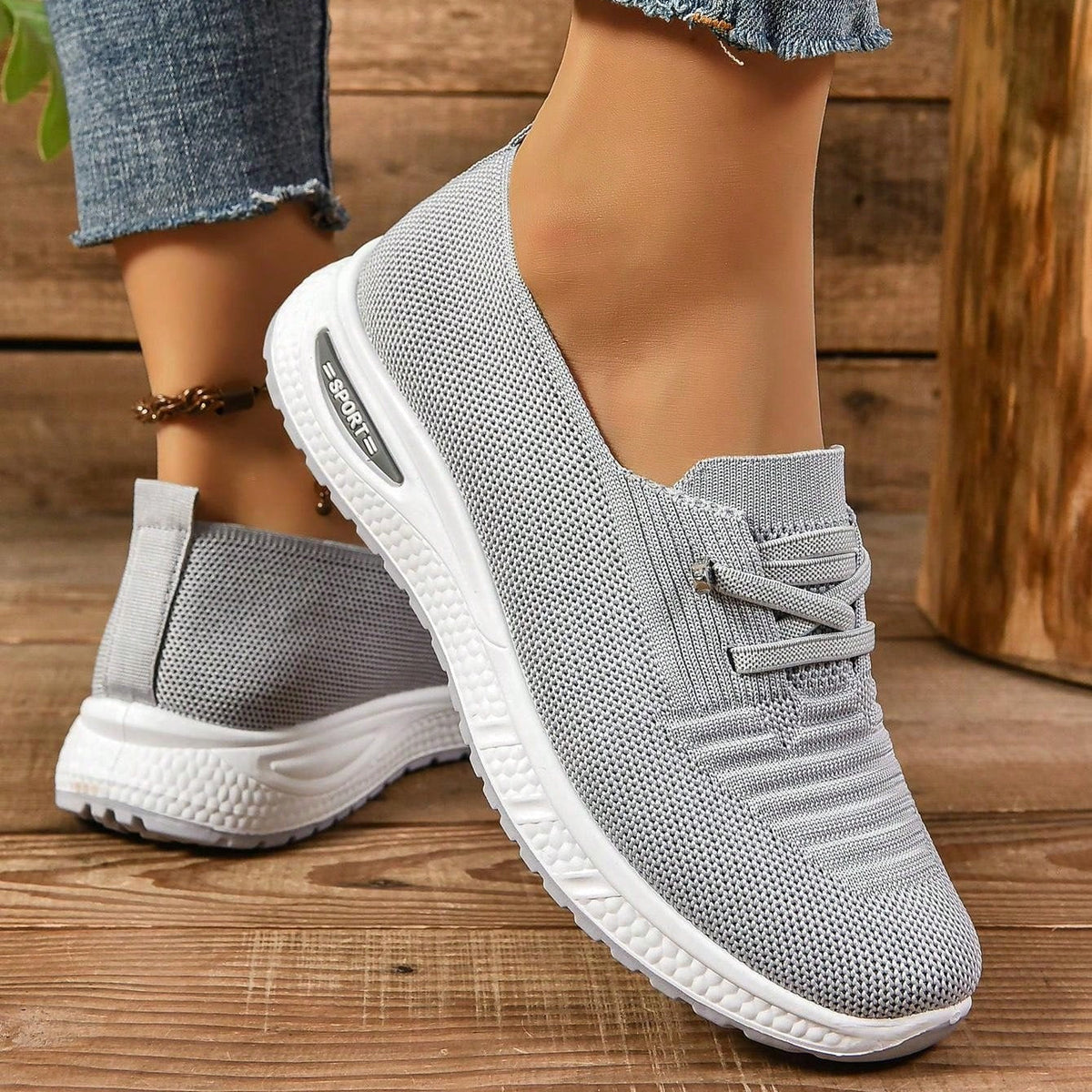 Women's Slip On Sneakers Wide Toe Box Light Grey