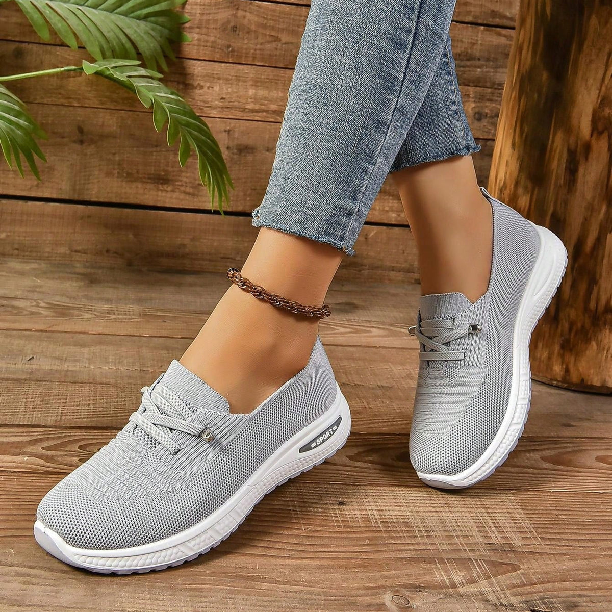 Women's Slip On Sneakers Wide Toe Box Light Grey