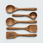 Wooden Utensil Set – Teak Kitchen Tools, 5 Pieces