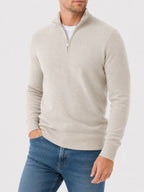 Men's Zip-Up Sweater with Stand-Up Collar, Ribbed Cuffs