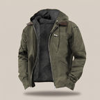 Mens Full-Zip Hooded Jacket - Fleece-Lined Canvas Coat