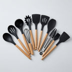 Silicone Kitchen Utensil Set with Wooden Handles – 11 Pieces