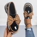 Women's Bow Loafers - Patent Finish Platform Flats