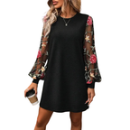 Women's Long Sleeve Mini Dress with Ribbed Cuffs