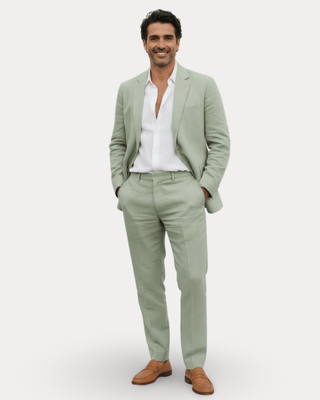 Men's Tailored Linen Suit - Breathable Wedding Suit