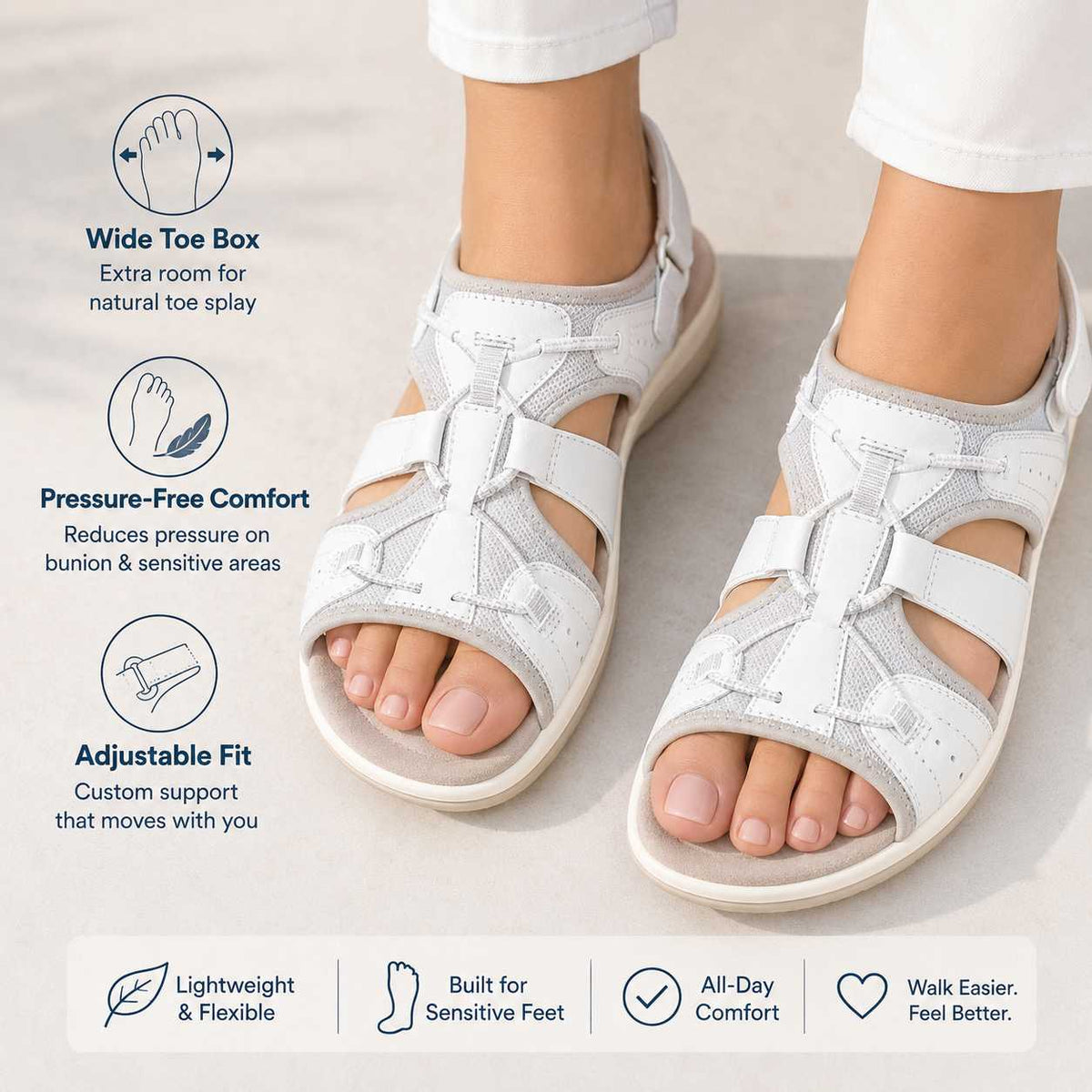 Women's Orthopedic Wedge Sandals - Adjustable Strap, Arch Support Footbed