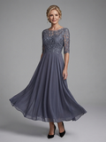 Women's Lace Bodice Midi Dress with Sheer Sleeves