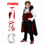 Boys vampire costume set, black colourway front view