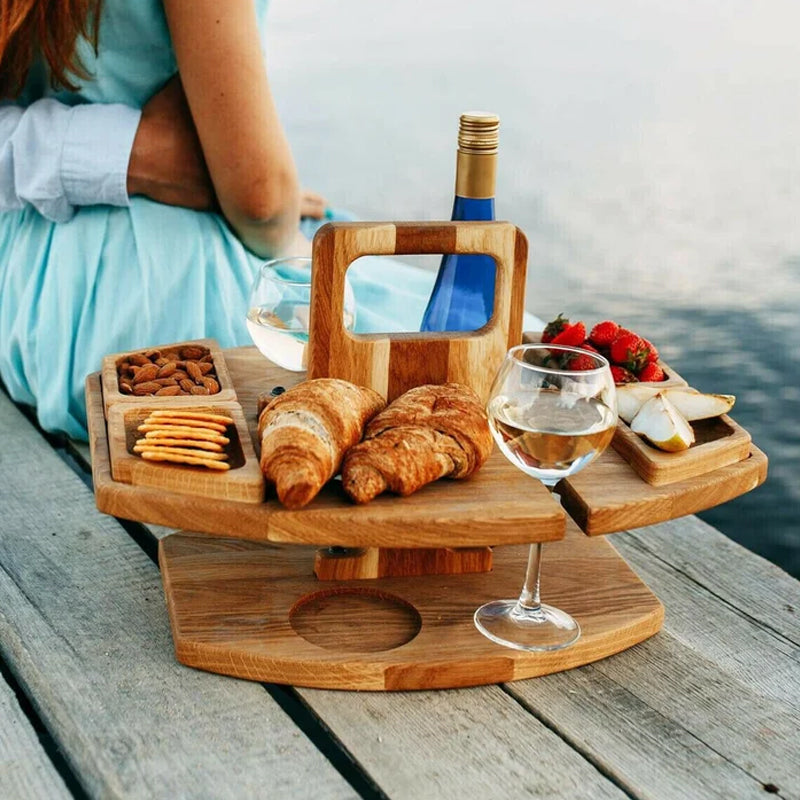 Portable Wooden Picnic Table – Compact Outdoor Wine Table for Garden & Balcony