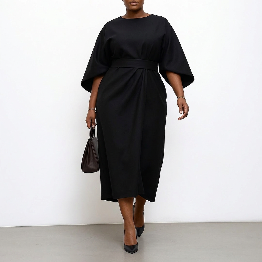 Women's Maxi Dress with Batwing Sleeves - Flowing Jersey-Style Dress