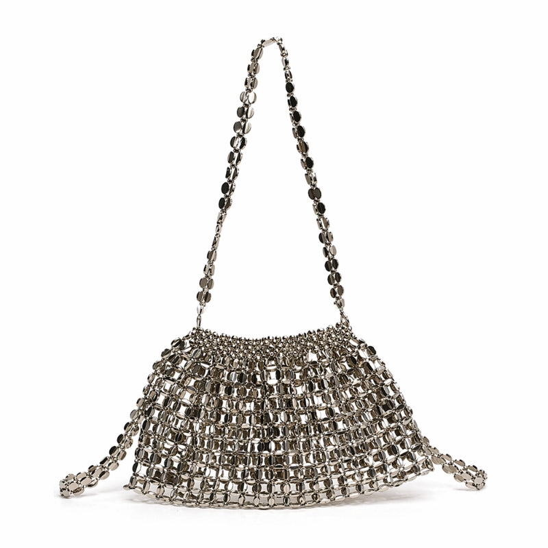 Mirrored Mesh Shoulder Bag with Chain Strap