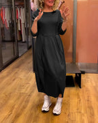 Women's Round Neck Dress with 3/4 Sleeves - Tailored Fit