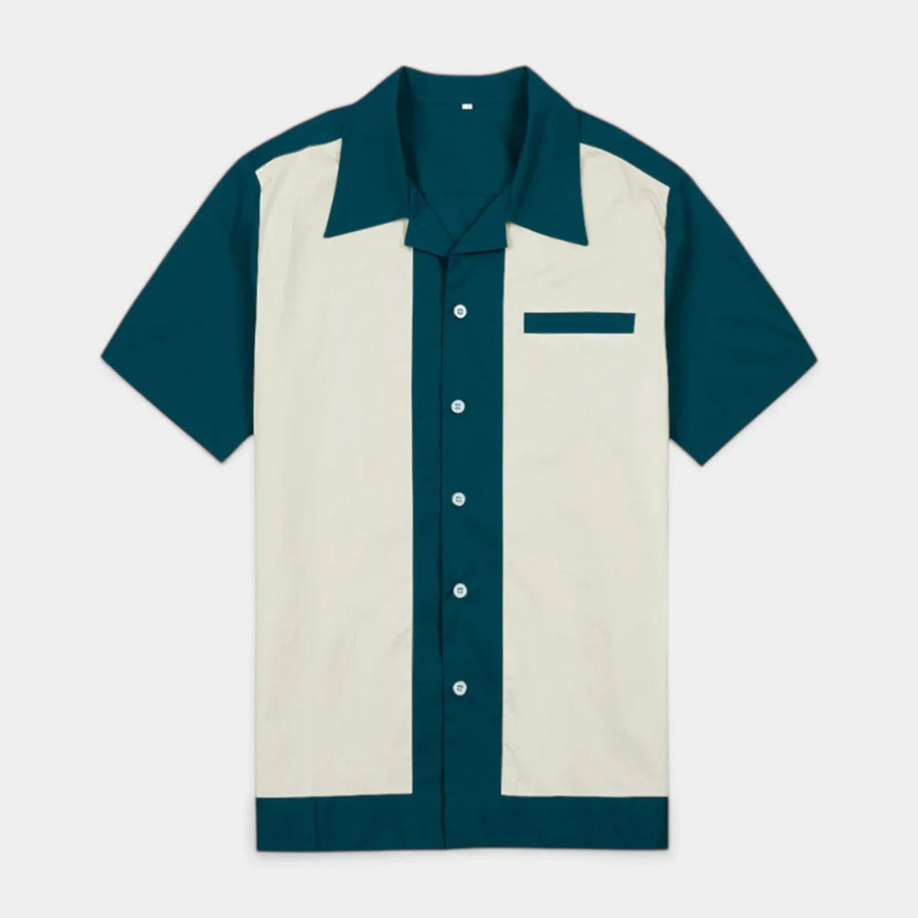 Men's Short Sleeve Shirt with Camp Collar - Button-Up Fitted Style