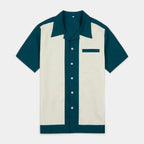Men's Short Sleeve Shirt with Camp Collar - Button-Up Fitted Style