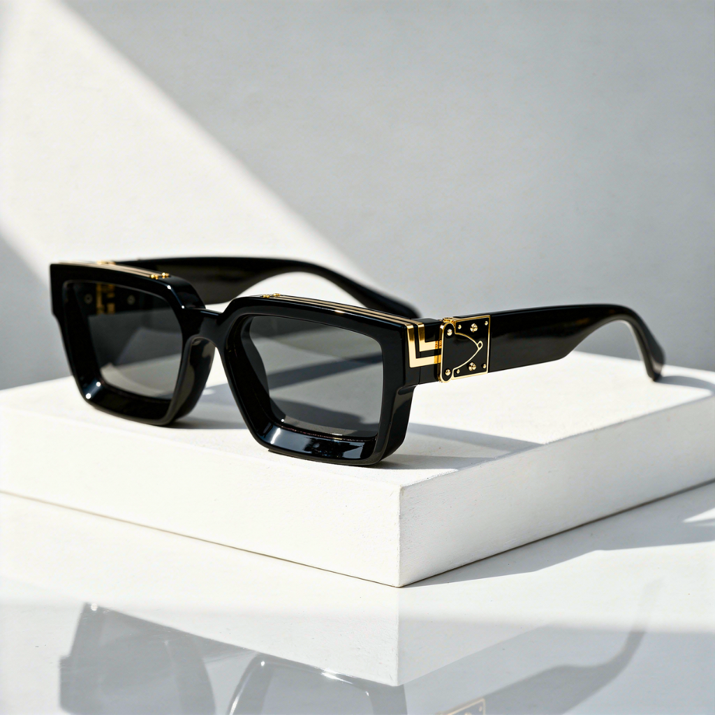Square Sunglasses with Gold-Tone Hinge and UV400 Lenses