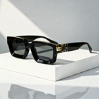 Square Sunglasses with Gold-Tone Hinge and UV400 Lenses