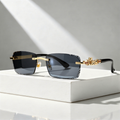 Rimless Sunglasses with Gold Panther Hinge Detail