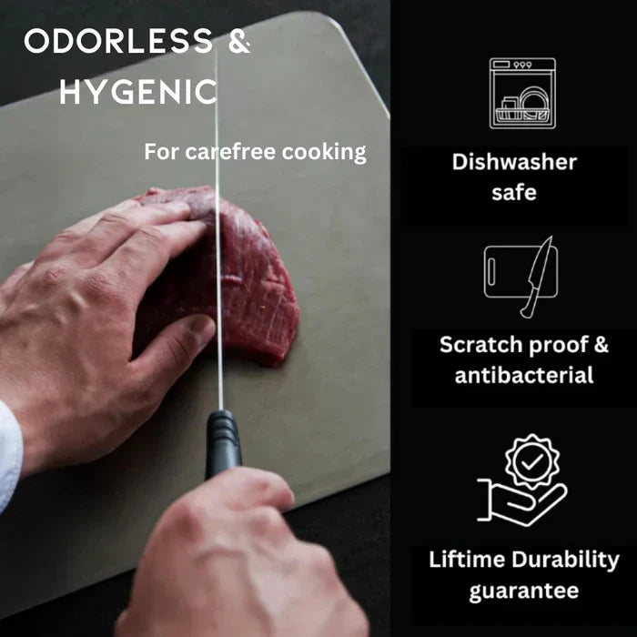 Titanium Cutting Board – Silver Antibacterial Surface, Knife-Friendly