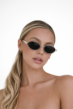 Women's Oval Metal Frame Sunglasses - Dark Tinted Lenses