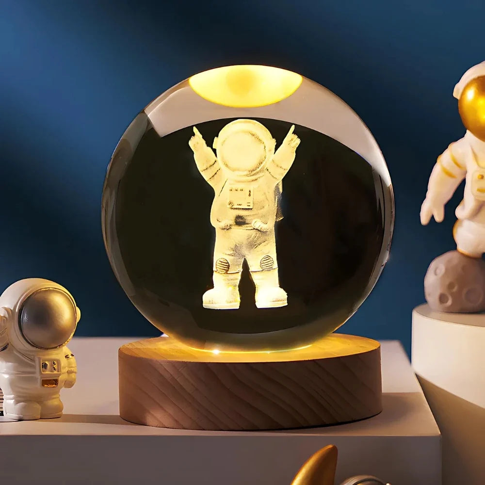 3D Engraved Crystal Ball Night Light – Wood & Glass LED Lamp