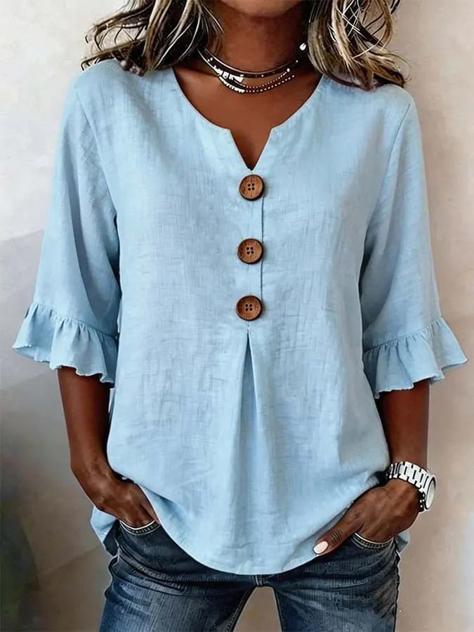 Women's Ruffle Sleeve Blouse with Button Front