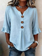 Women's Ruffle Sleeve Blouse with Button Front