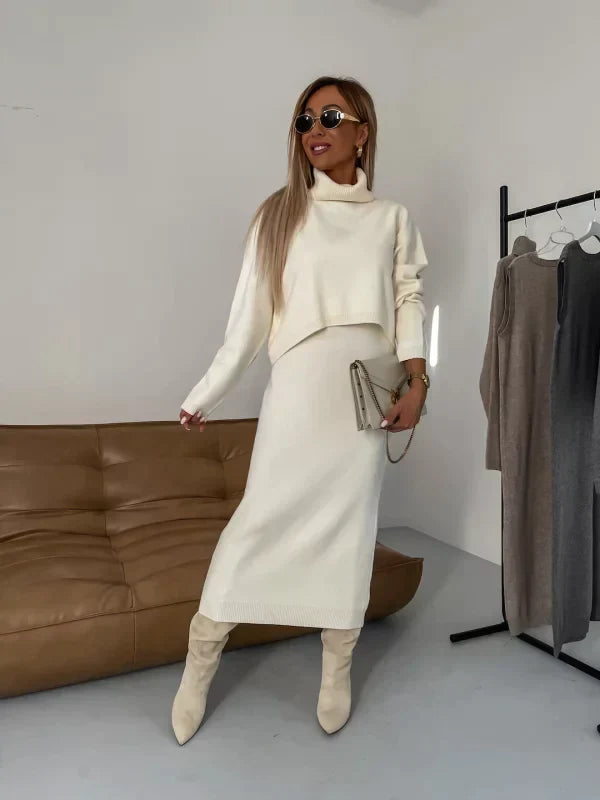 Women's Midi Dress with Matching Roll Neck Jumper Set
