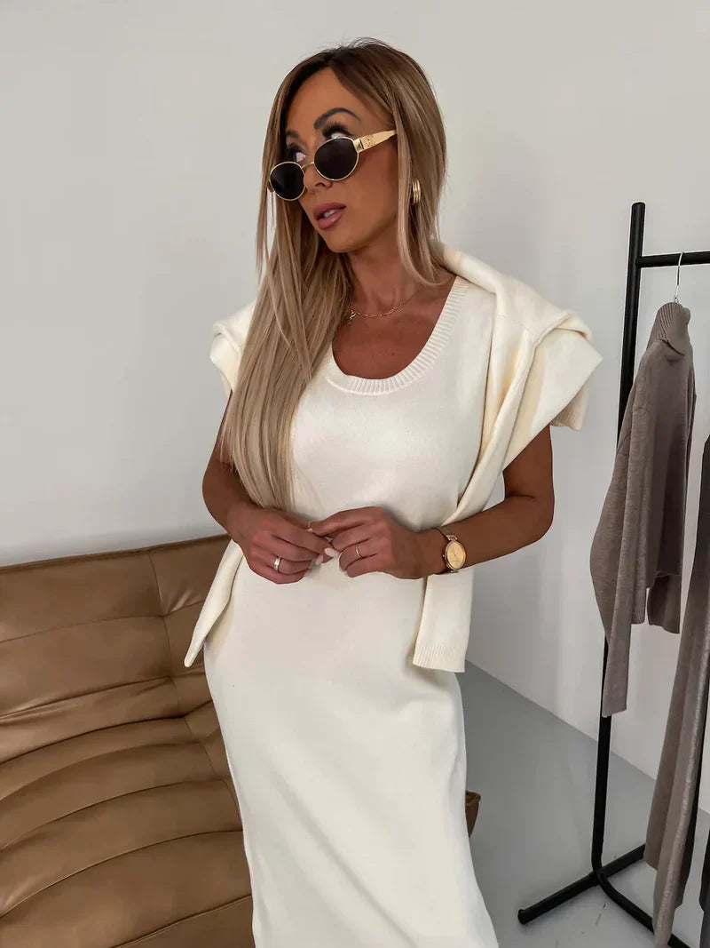 Women's Midi Dress with Matching Roll Neck Jumper Set