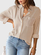 Women's Striped Tie Front Collared Shirt