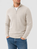 Men's Zip-Up Sweater with Stand-Up Collar, Ribbed Cuffs