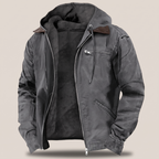 Mens Full-Zip Hooded Jacket - Fleece-Lined Canvas Coat