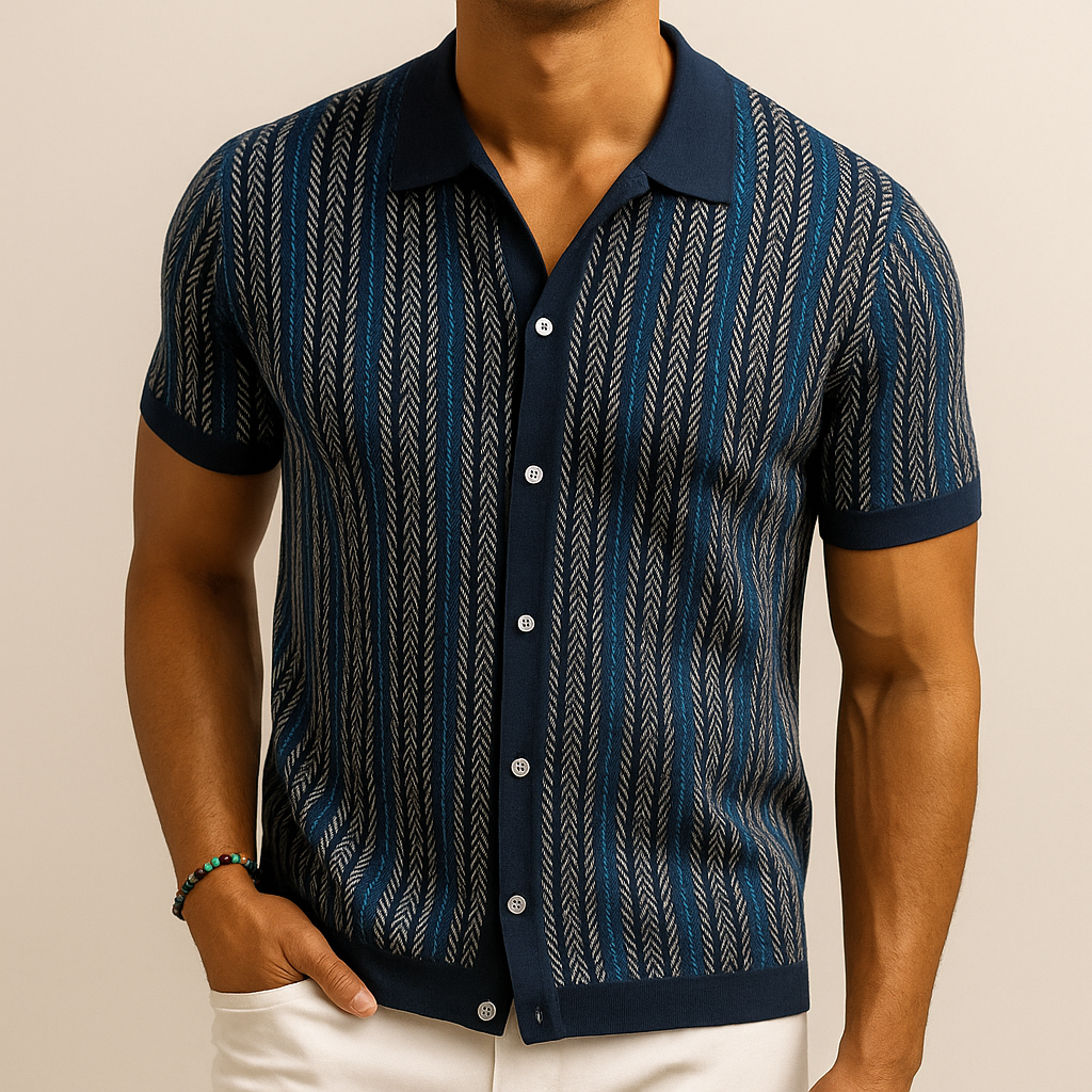 Men's Button-Down Shirt in Organic Cotton Blend Herringbone