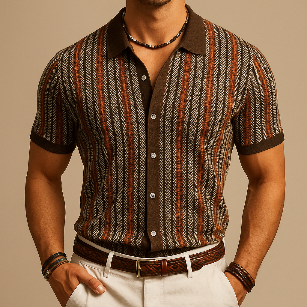 Men's Button-Down Shirt in Organic Cotton Blend Herringbone