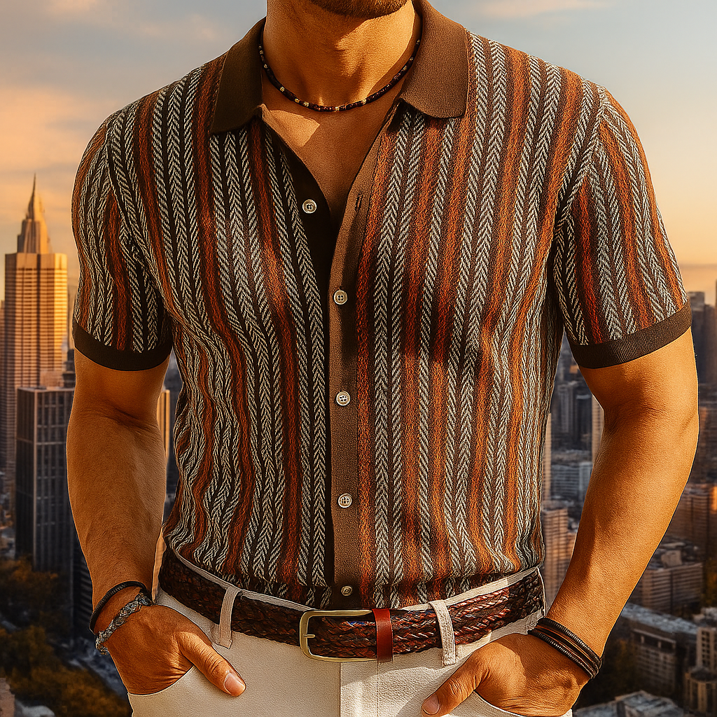 Men's Button-Down Shirt in Organic Cotton Blend Herringbone