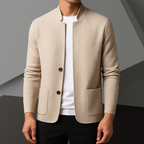 Men's Knit Cardigan with Stand Collar and Button Closure