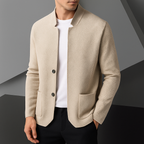 Men's Knit Cardigan with Stand Collar and Button Closure