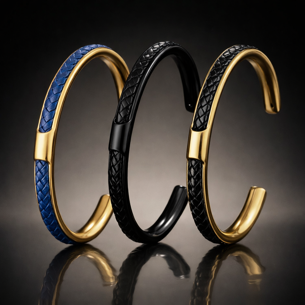 Men's Braided Leather Cuff Bracelet with Stainless Steel Clasp