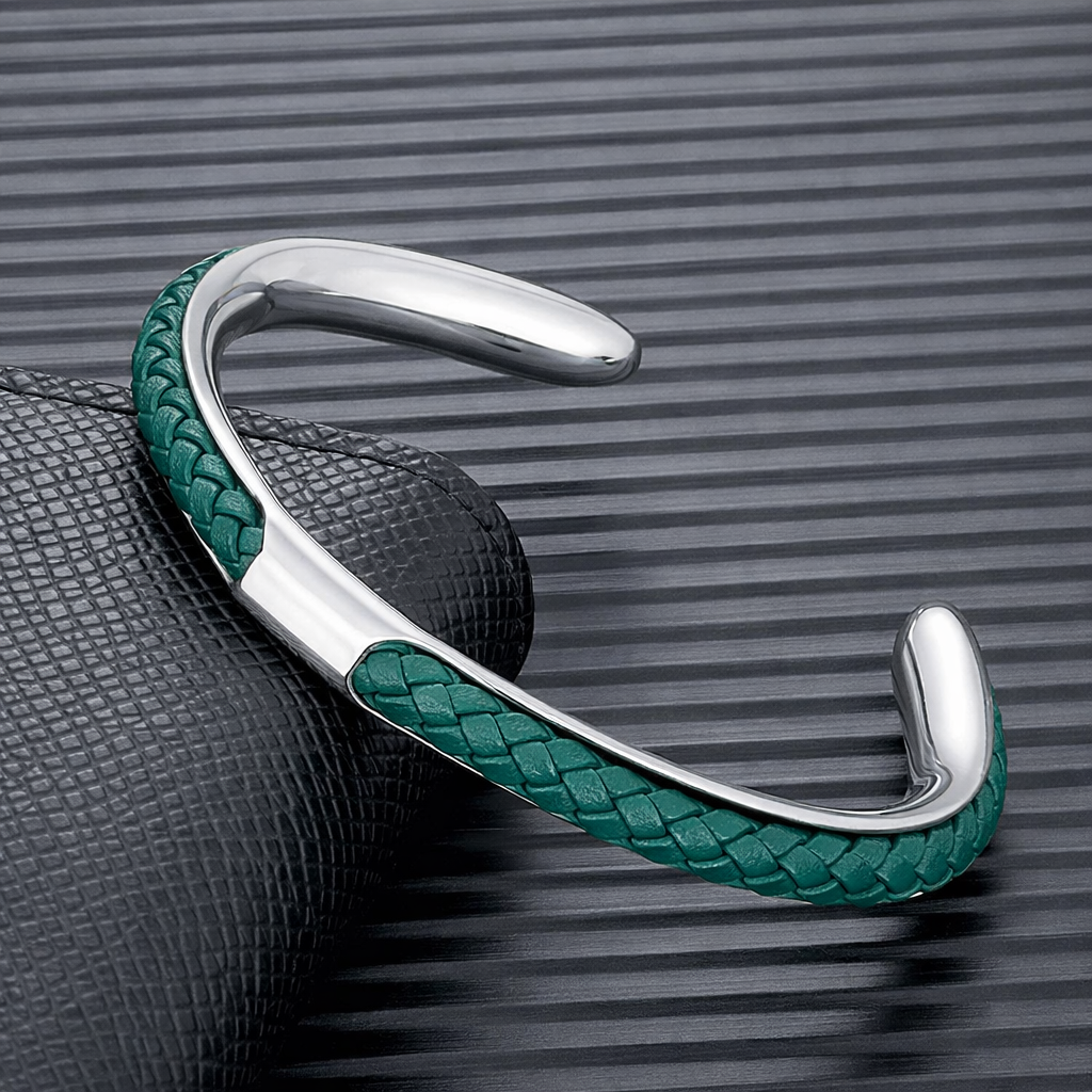 Men's Braided Leather Cuff Bracelet with Stainless Steel Clasp