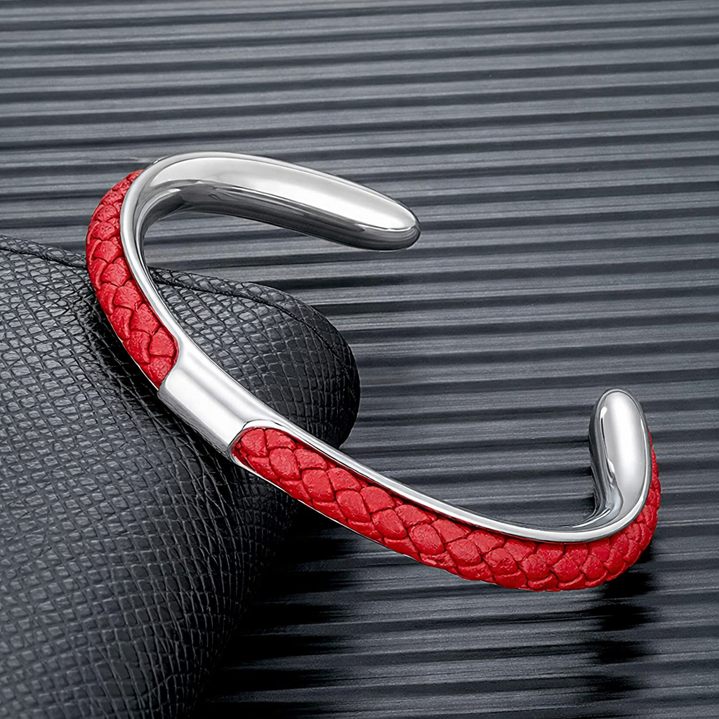 Men's Braided Leather Cuff Bracelet with Stainless Steel Clasp