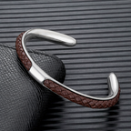 Men's Braided Leather Cuff Bracelet with Stainless Steel Clasp