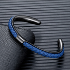 Men's Braided Leather Cuff Bracelet with Stainless Steel Clasp