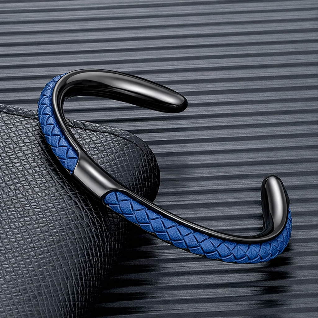 Men's Braided Leather Cuff Bracelet with Stainless Steel Clasp