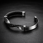 Leather Cuff Bracelet - Braided Genuine Leather & Stainless Steel